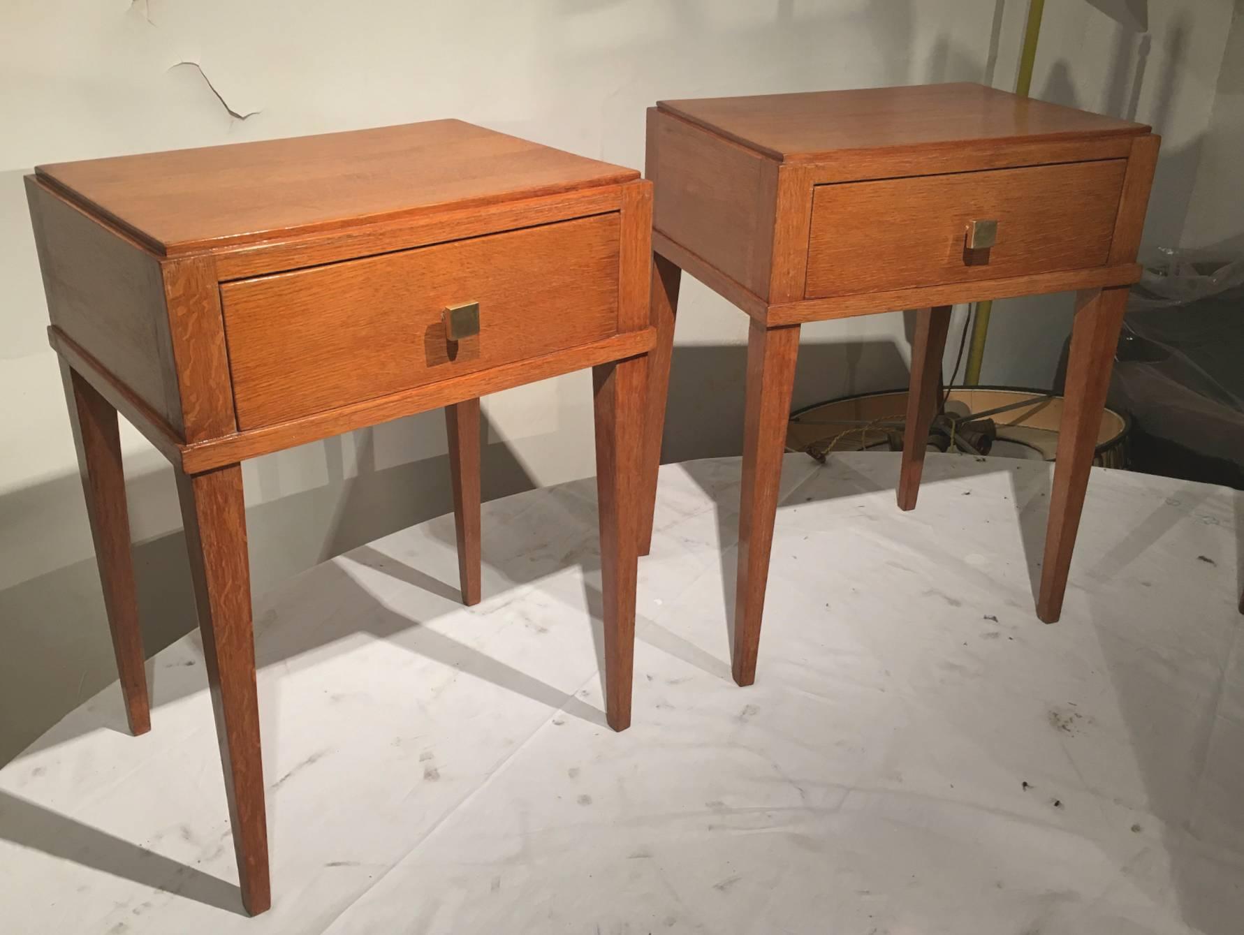 Jacques Adnet Oak Pair of Neoclassic Side Tables or Bedside Tables In Excellent Condition In Paris, ile de france