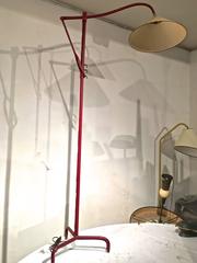 Jacques Adnet Hand-Stitched Leather Reclining Floor Lamp  in Red Hermès Color