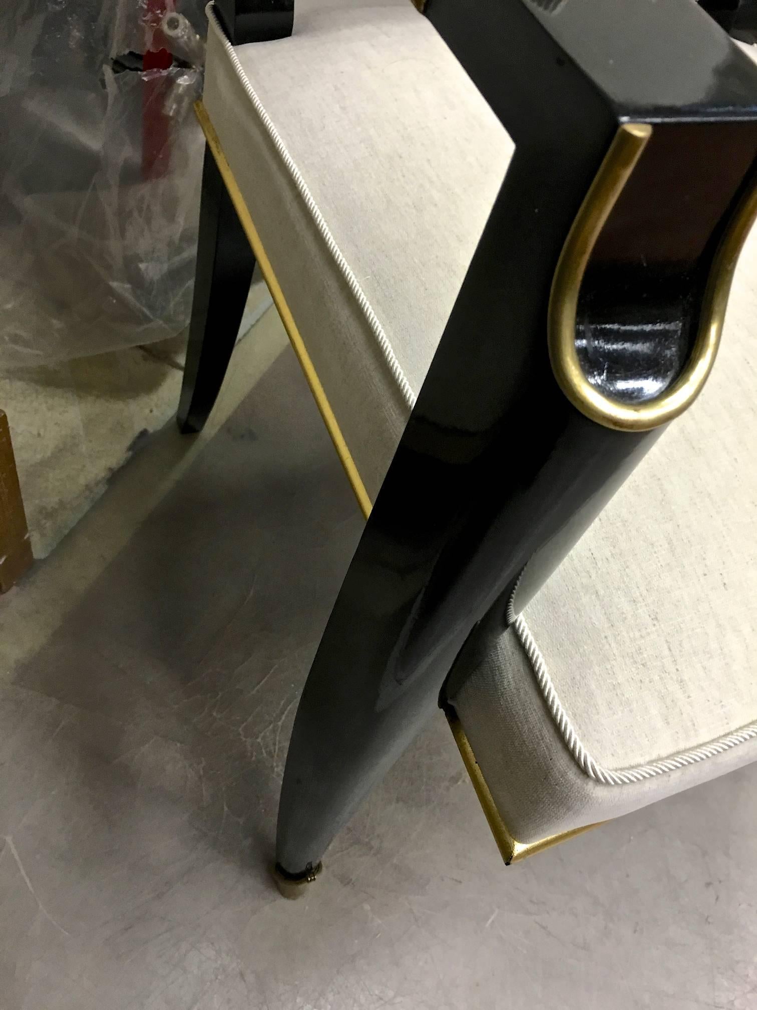 Maurice Jallot Set of Six Black Neoclassic Chairs with Gold Bronze Details For Sale 2