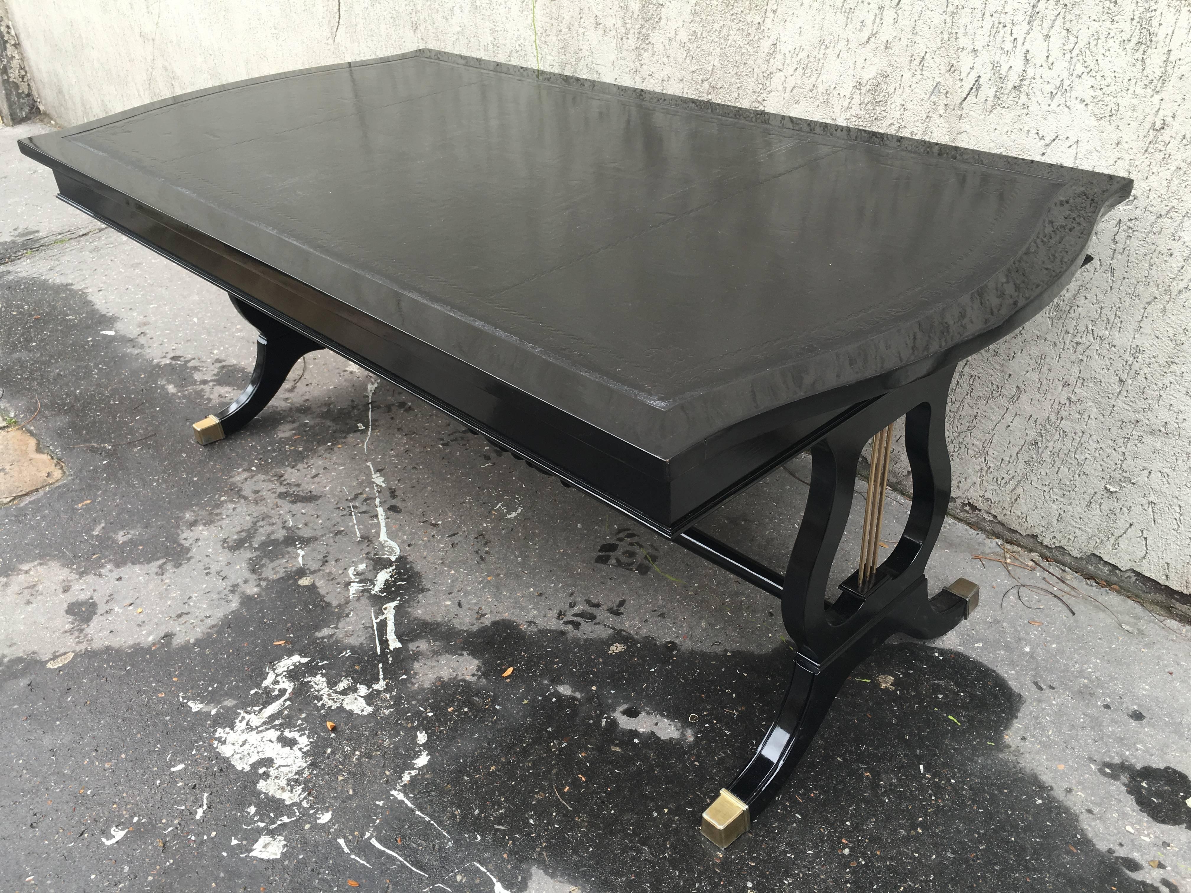 Mid-20th Century Maison Jansen Exceptionally Long Neoclassic Black Lacquered Coffee Table For Sale