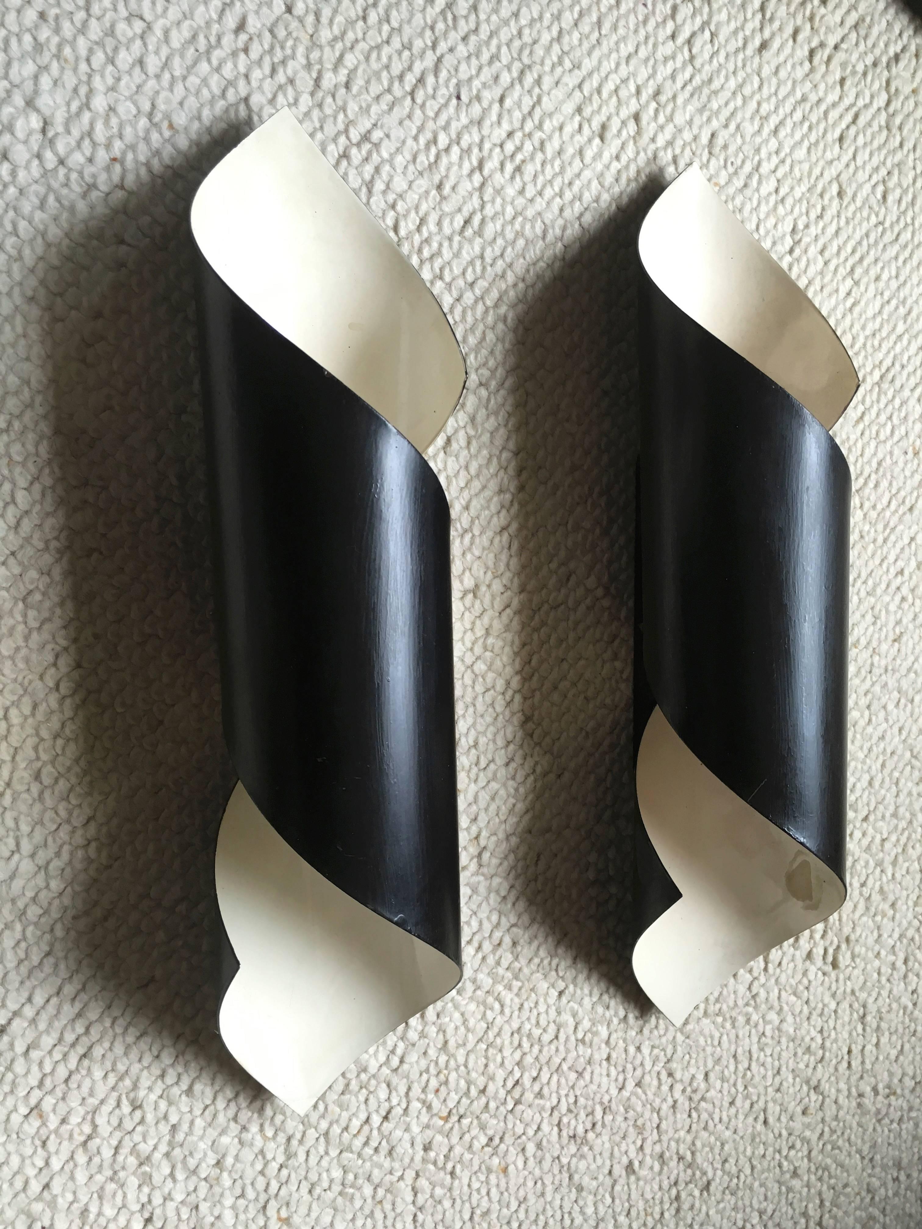 Mid-Century Modern Pair of Black Tole Witty Sconces in the Style of Serge Mouille For Sale