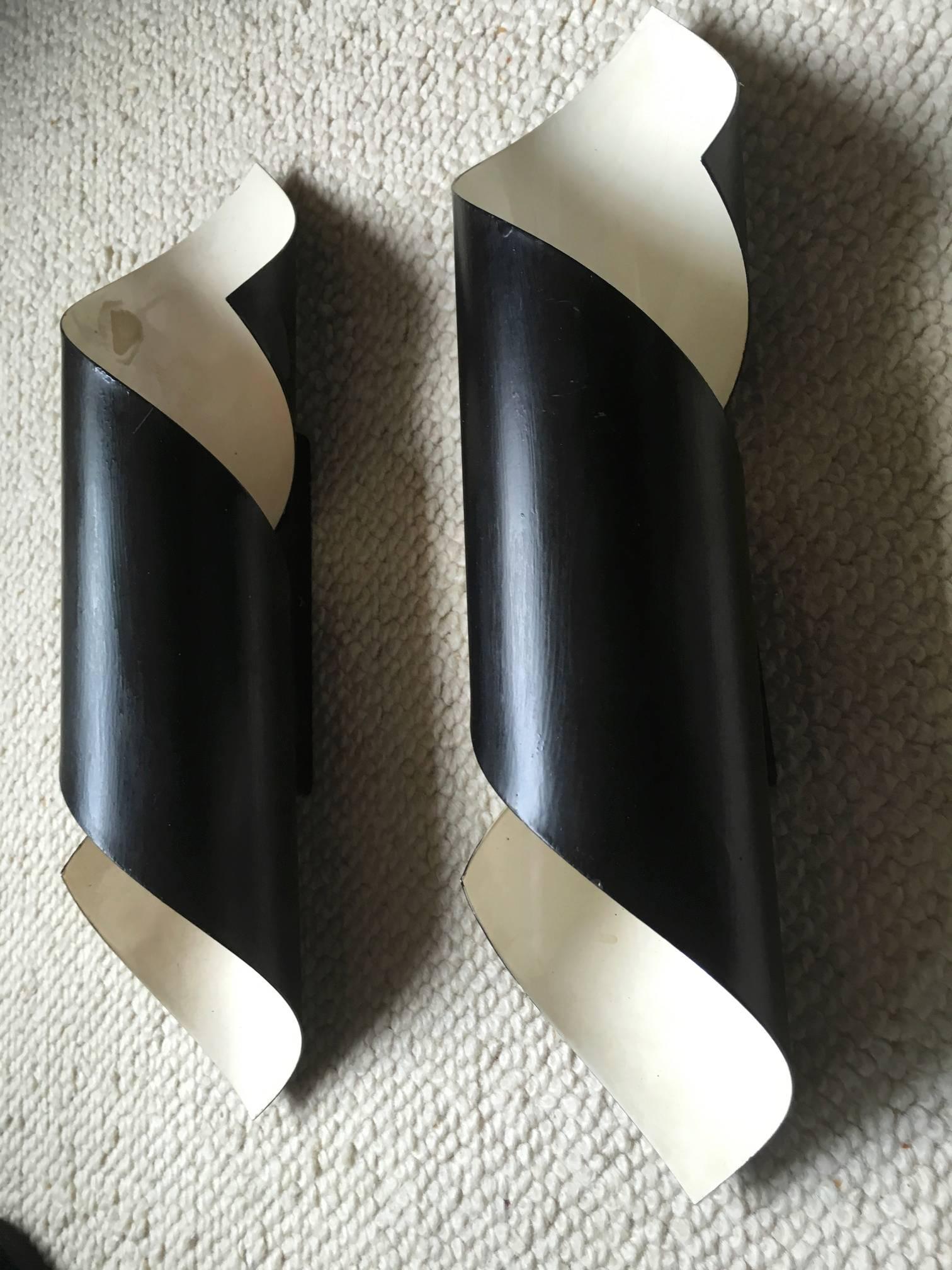 Painted Pair of Black Tole Witty Sconces in the Style of Serge Mouille For Sale