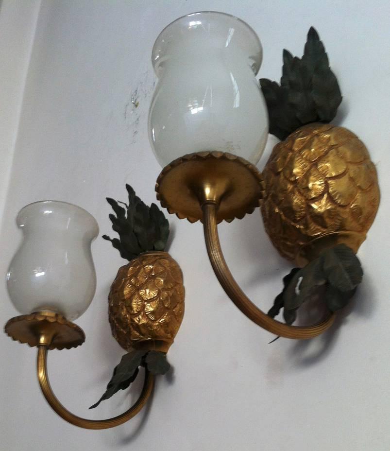 Maison Bagues Ananas Shaped Bronze Sconce Wth Opaline Glass For Sale 3