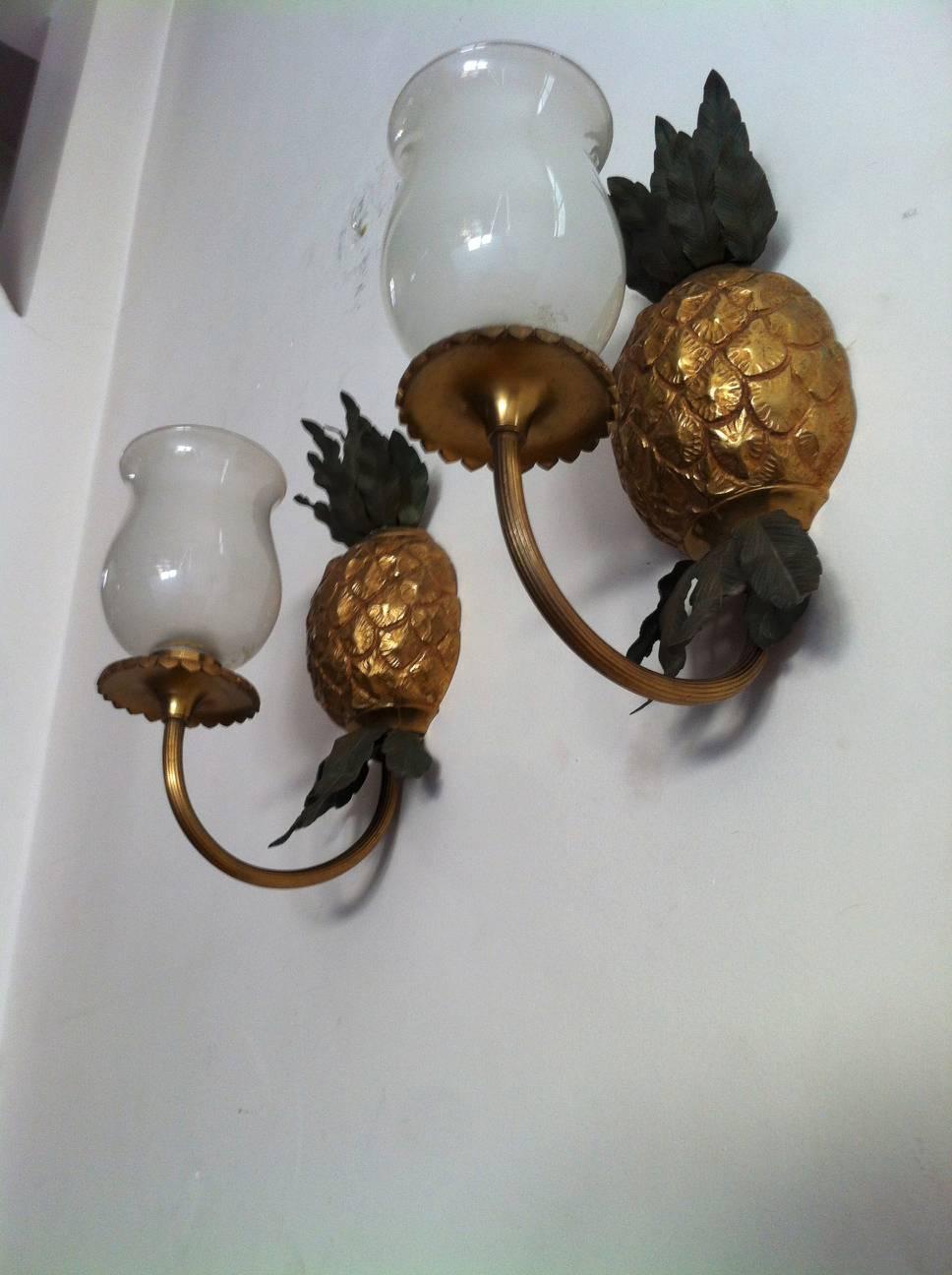 Maison Bagues Ananas Shaped Bronze Sconce Wth Opaline Glass For Sale 2