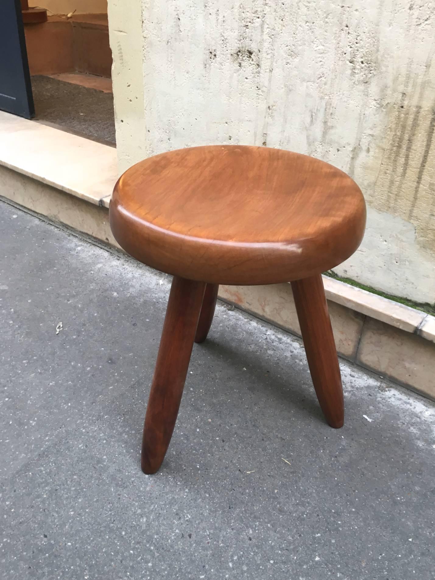 French Charlotte Perriand Genuine Rare Ash Tree Higher Tripod Bench