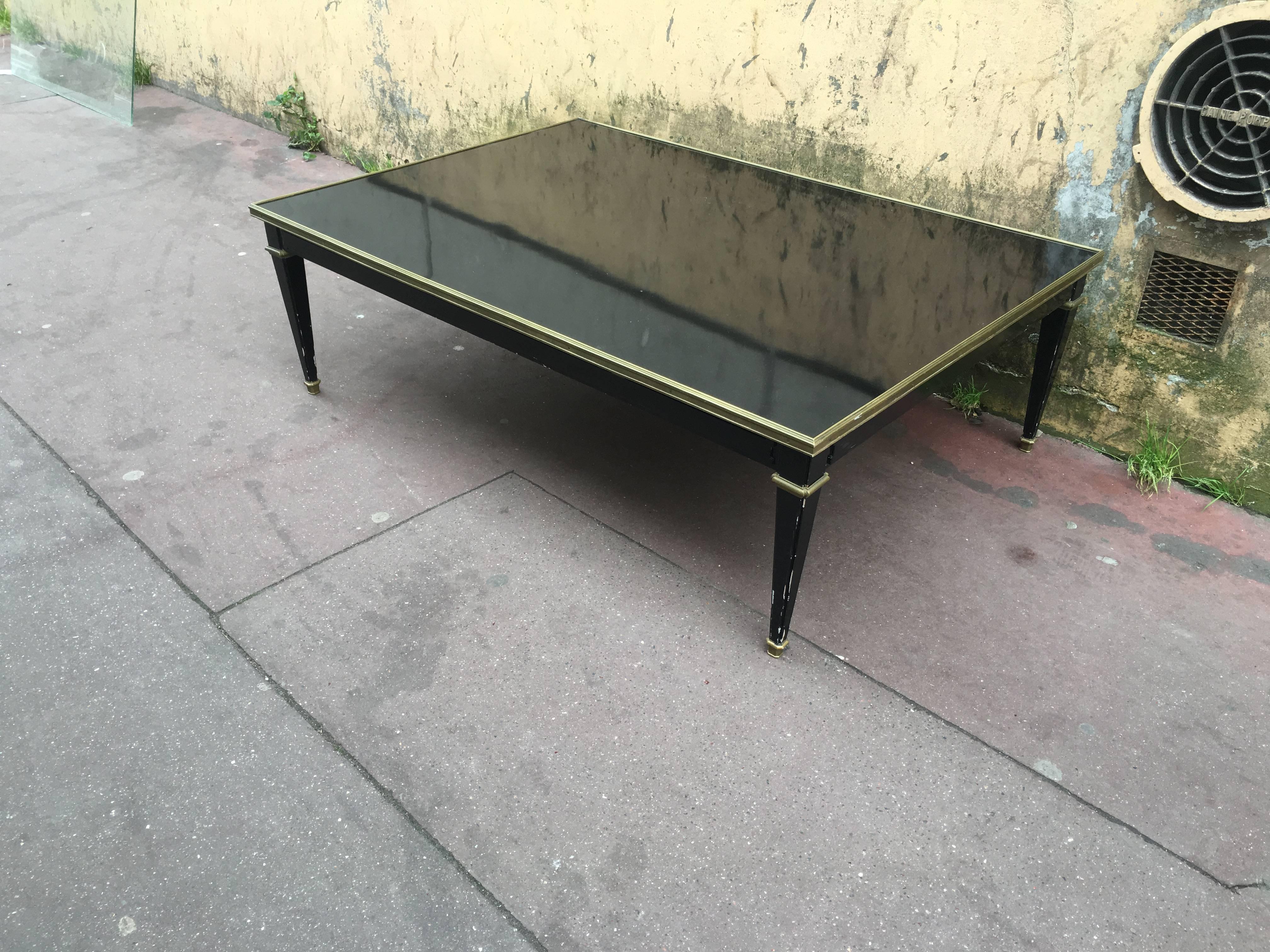 Mid-20th Century Maison Jansen Black Lacquered Neoclassic Large Coffee Table