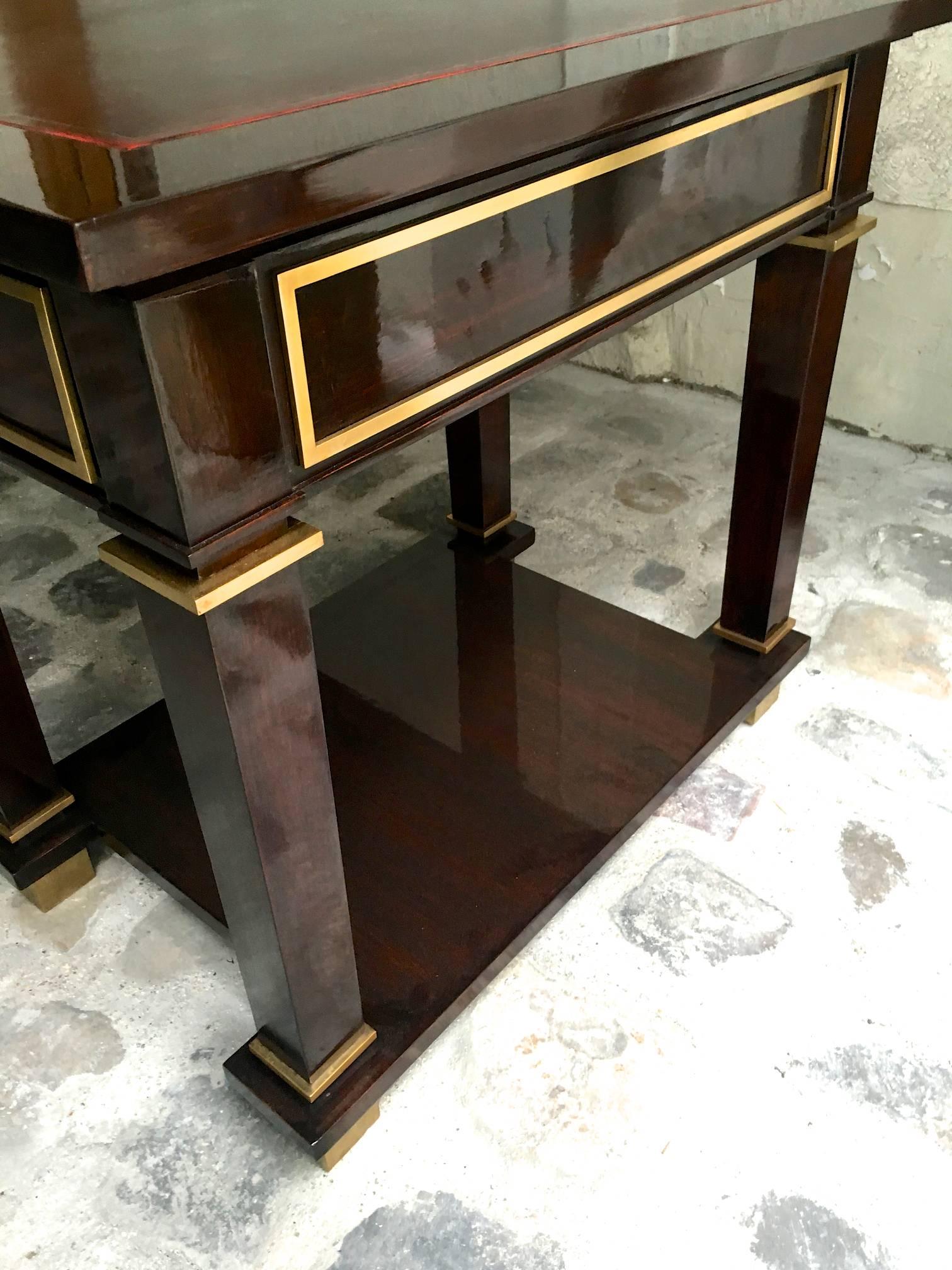 Bronze Jacques Adnet Exceptional Neoclassic Large President Desk with Leather Top For Sale