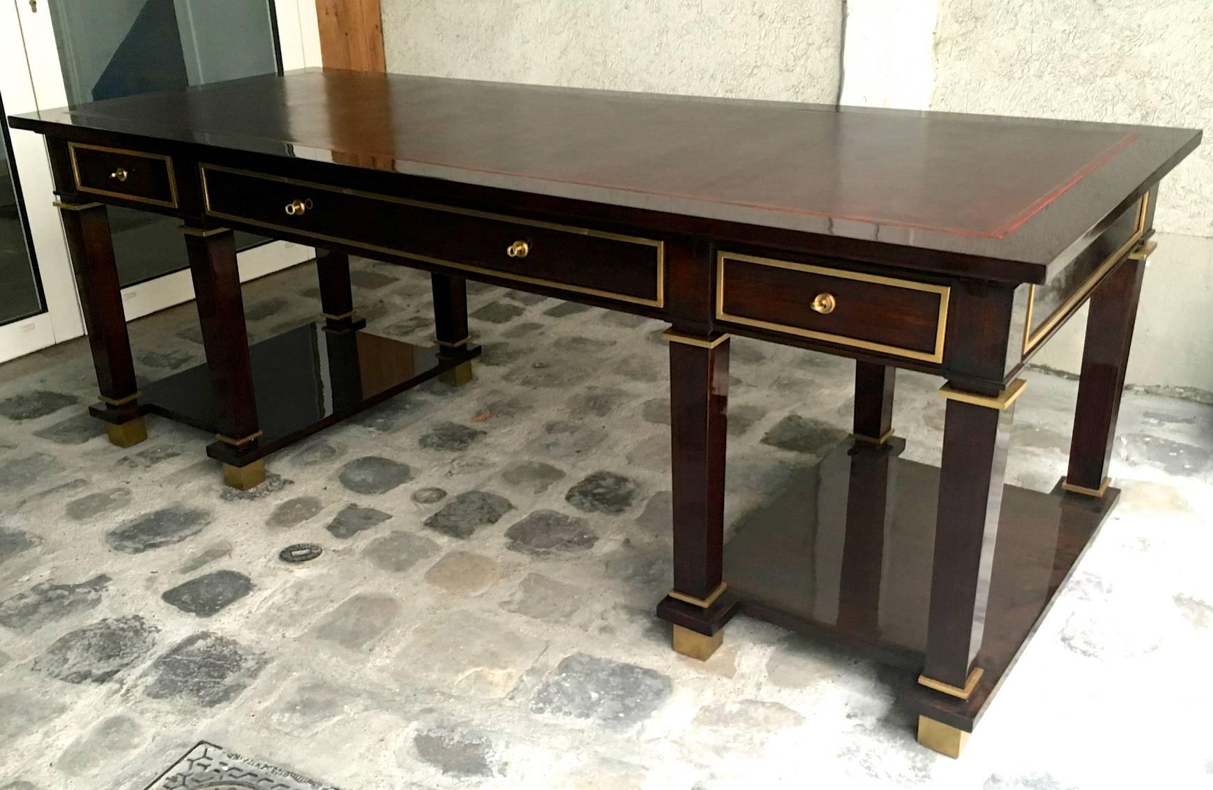 Jacques Adnet Exceptional Neoclassic Large President Desk with Leather Top For Sale 3