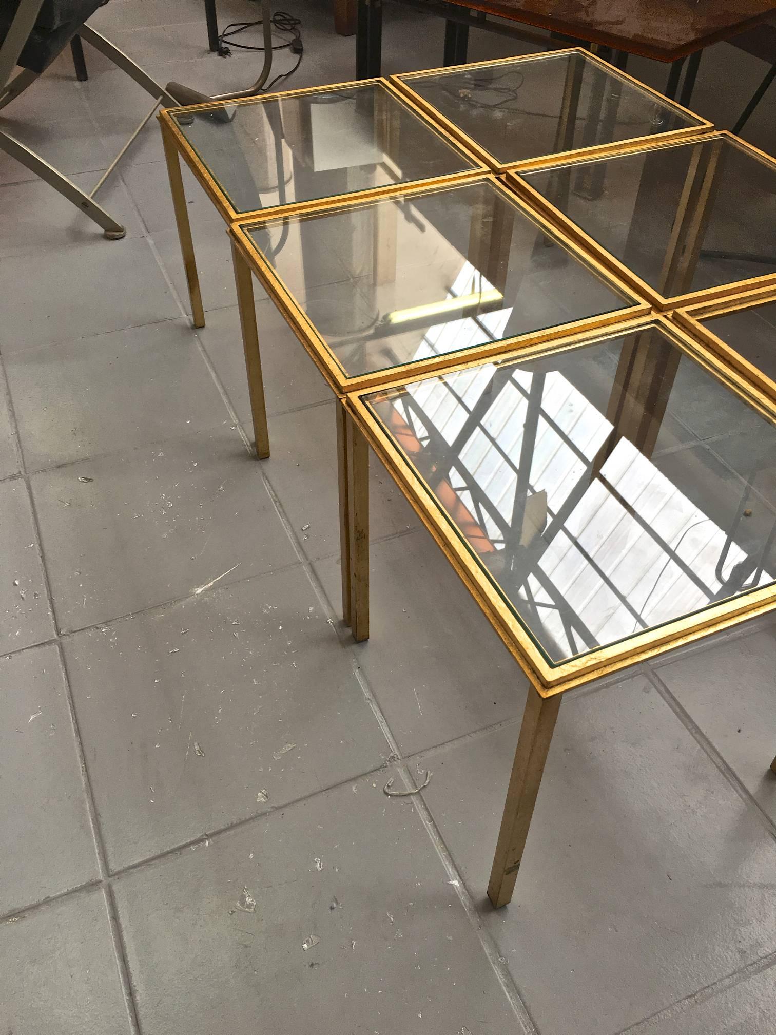 Roger Thibier Spectacular Gold Leaf Wrought Iron Big Coffee Table Made of 6 Unit In Excellent Condition For Sale In Paris, ile de france