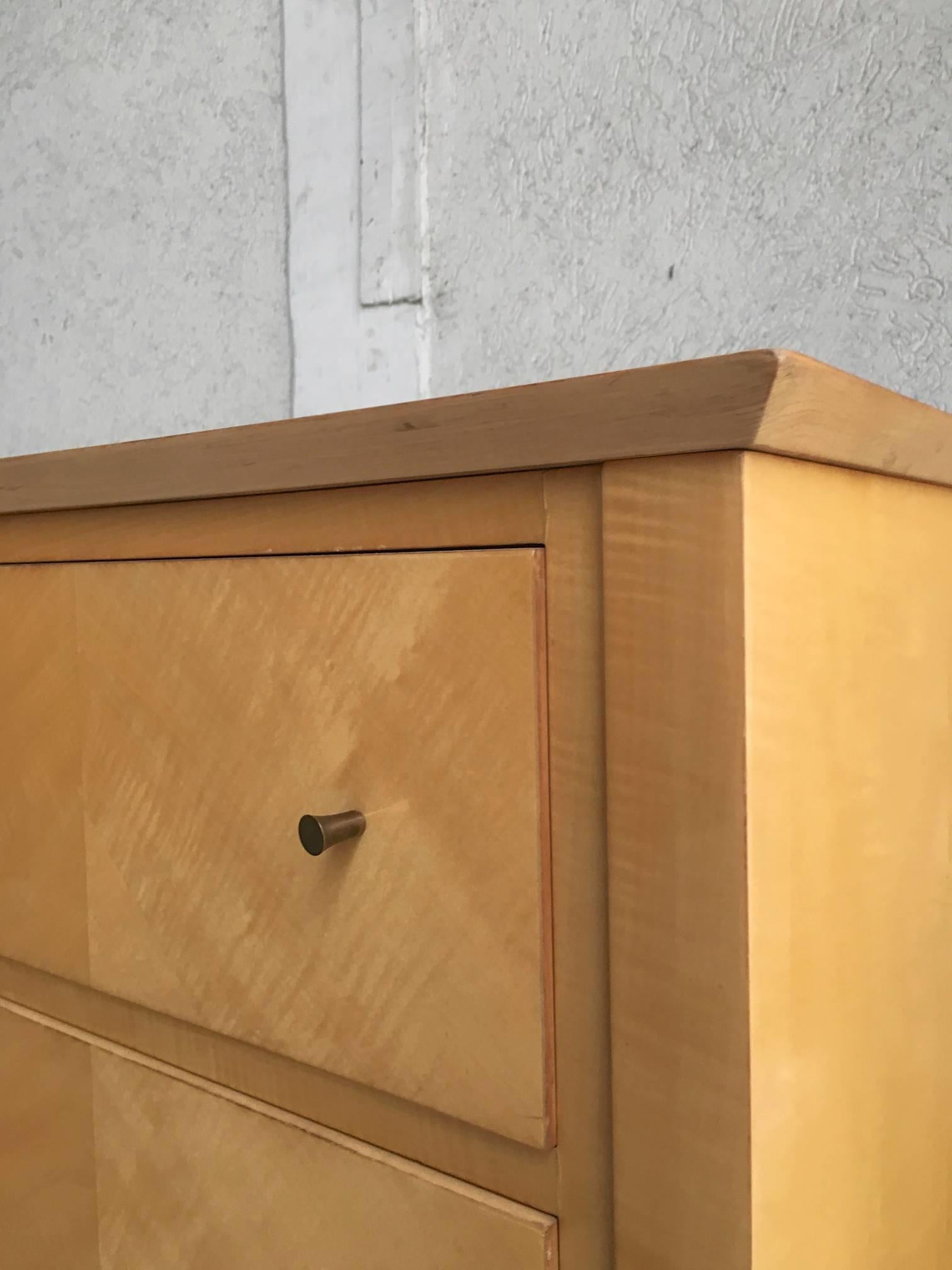 Mid-Century Modern Jacques Adnet Sycamore Chicest Neoclassic Chest of Six-Drawers For Sale