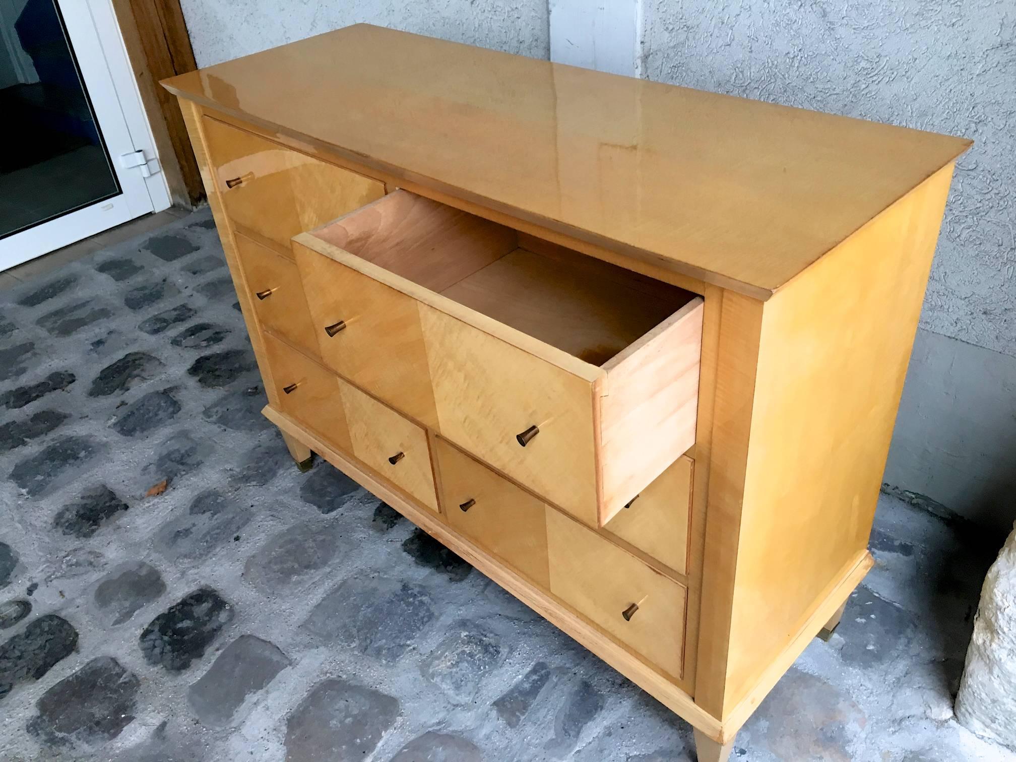 Jacques Adnet Sycamore Chicest Neoclassic Chest of Six-Drawers For Sale 2