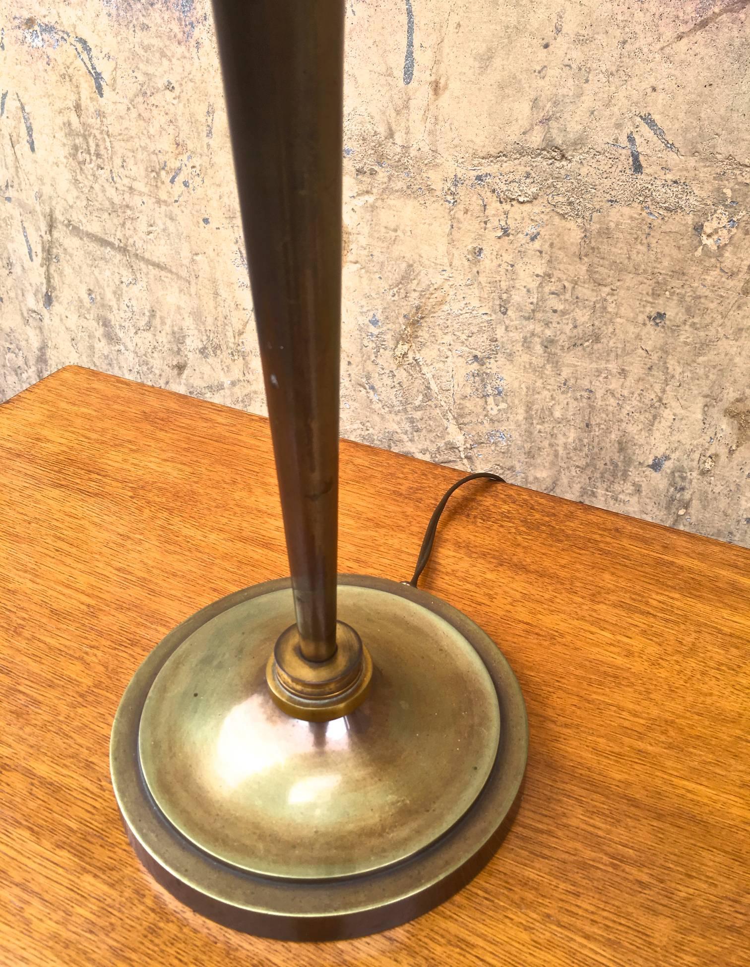 Mid-20th Century Genet Michon Superb Quality Gold Bronze Desk Lamp with Acid Engraved Shade For Sale