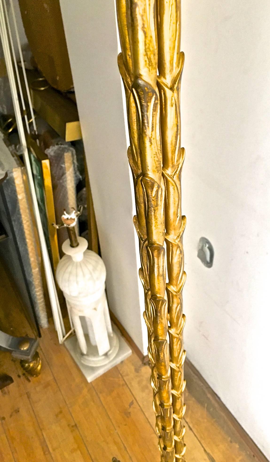 Maison Baguès Rare Pair of Refined Gold Bronze Floor Lamps, Silk Pleated Shades In Excellent Condition For Sale In Paris, ile de france