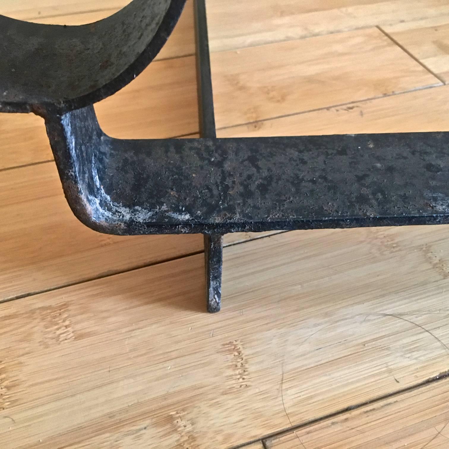 Jean Royère Big Documented Wrought Iron Andiron In Fair Condition For Sale In Paris, ile de france