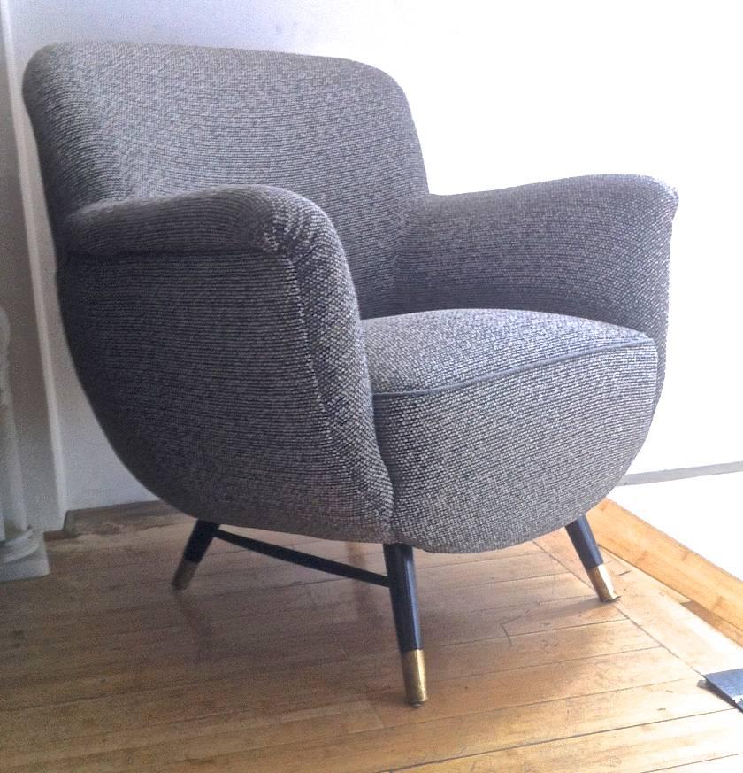 Danish superb design pair of chairs newly covered in charcoal chine cloth.
