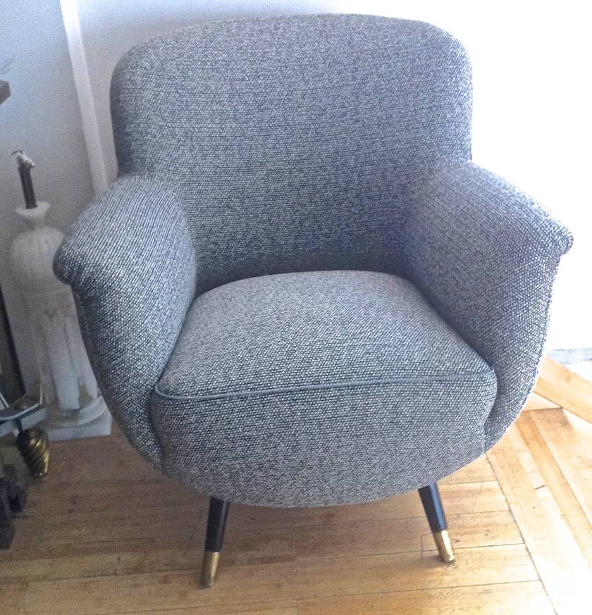 20th Century Danish Superb Design Pair of Chairs Newly Covered in Charcoal Chine Cloth For Sale