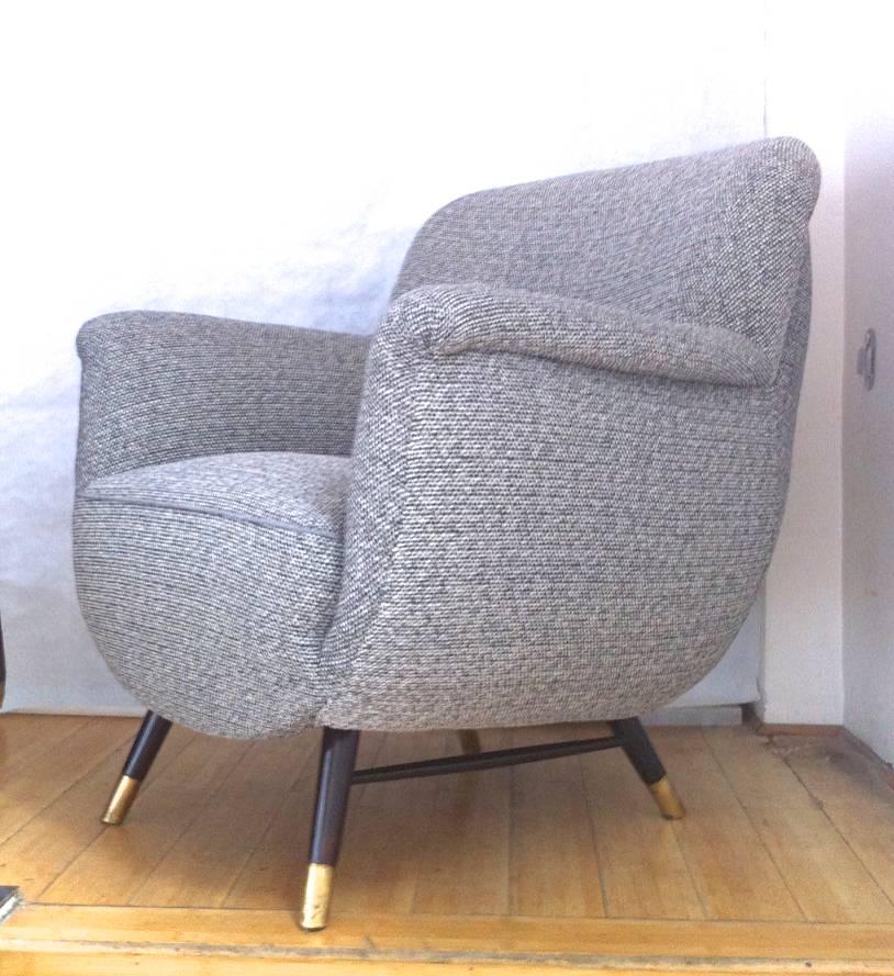 Brass Danish Superb Design Pair of Chairs Newly Covered in Charcoal Chine Cloth For Sale