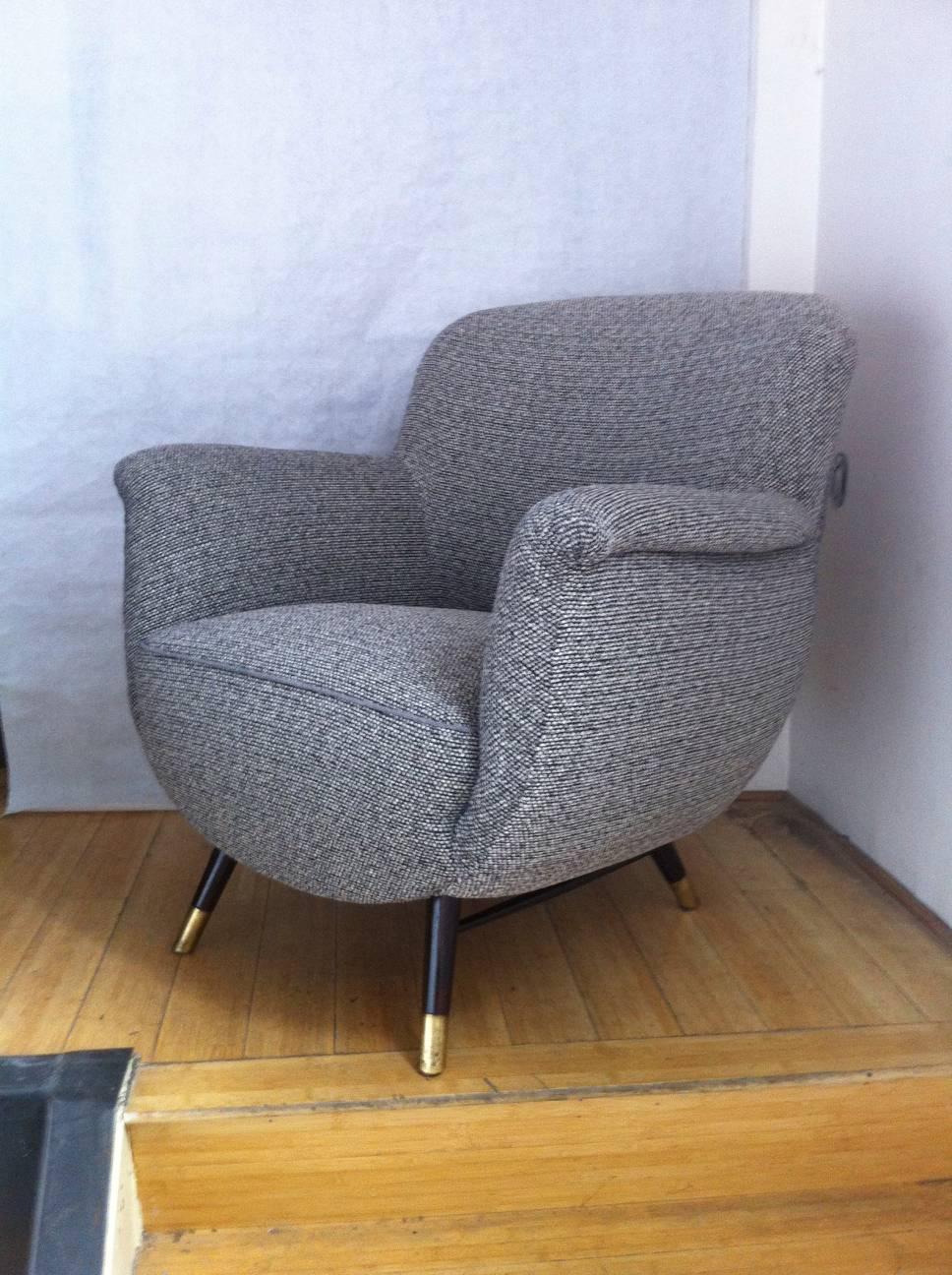 Danish Superb Design Pair of Chairs Newly Covered in Charcoal Chine Cloth For Sale 2