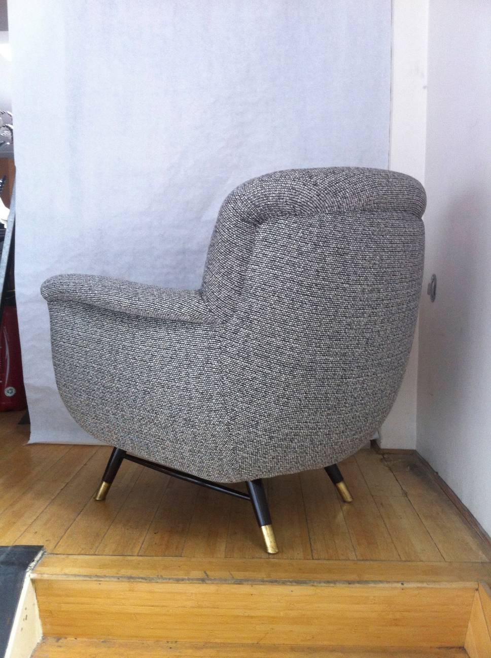 Mid-Century Modern Danish Superb Design Pair of Chairs Newly Covered in Charcoal Chine Cloth For Sale