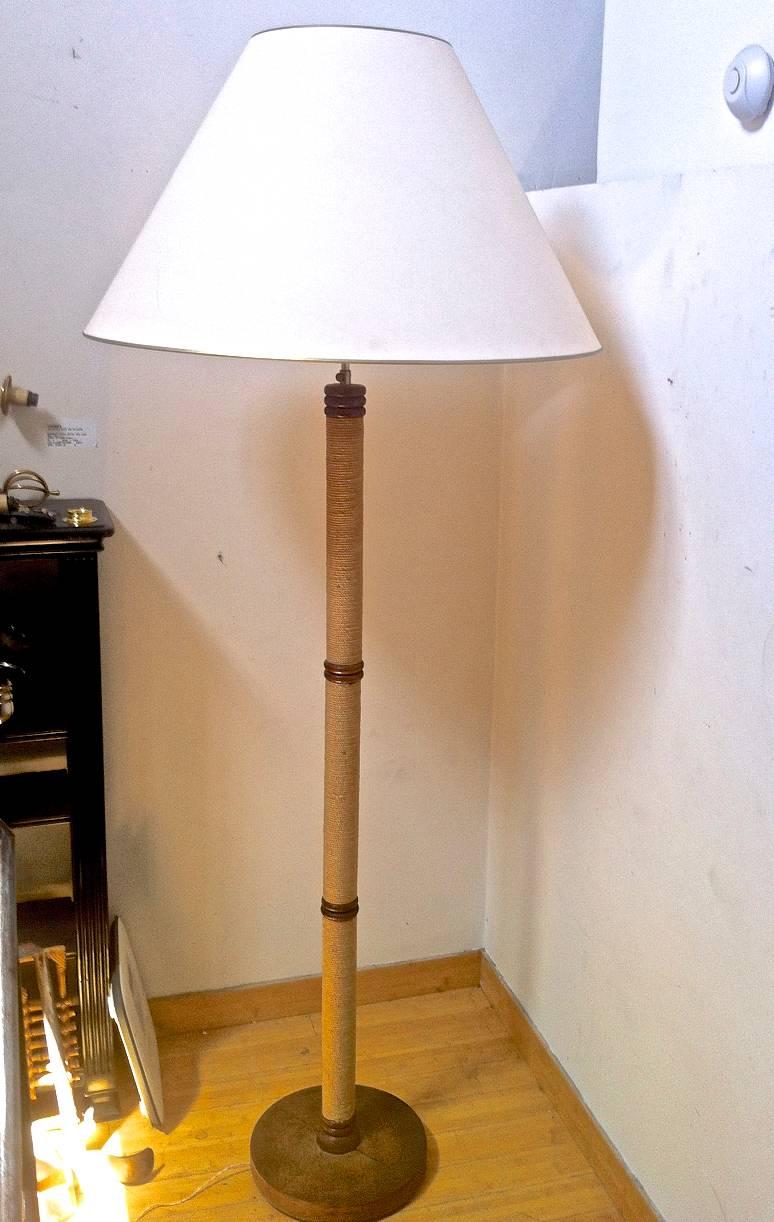 French Riviera rare modernist brown cerused oak rope floor lamp from the 1950s
possibly by Audoux Minet.