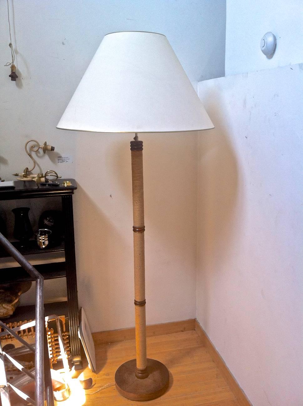 Mid-Century Modern French Riviera Rare Modernist Brown Cerused Oak Rope Floor Lamp from the 1950s For Sale