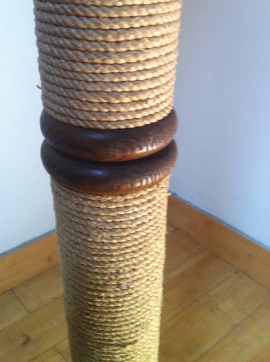 Mid-20th Century French Riviera Rare Modernist Brown Cerused Oak Rope Floor Lamp from the 1950s For Sale