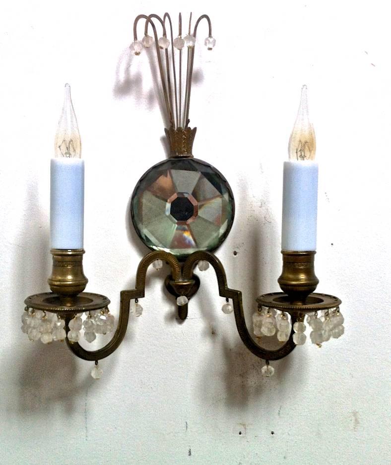 Superb Little Pair of Sconce with a Polarized Glass Center and Rock Crystal Perl In Excellent Condition For Sale In Paris, ile de france