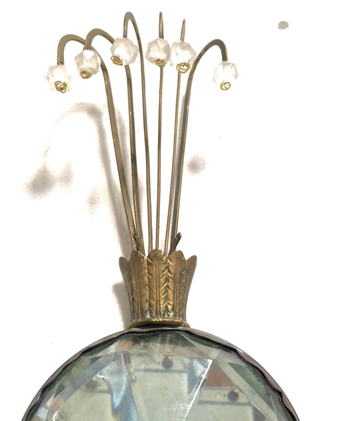 Mid-20th Century Superb Little Pair of Sconce with a Polarized Glass Center and Rock Crystal Perl For Sale