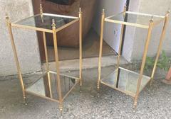 Maison Jansen Two Tiers Neoclassic Side Tables with Eglomisé Mirror Shelves