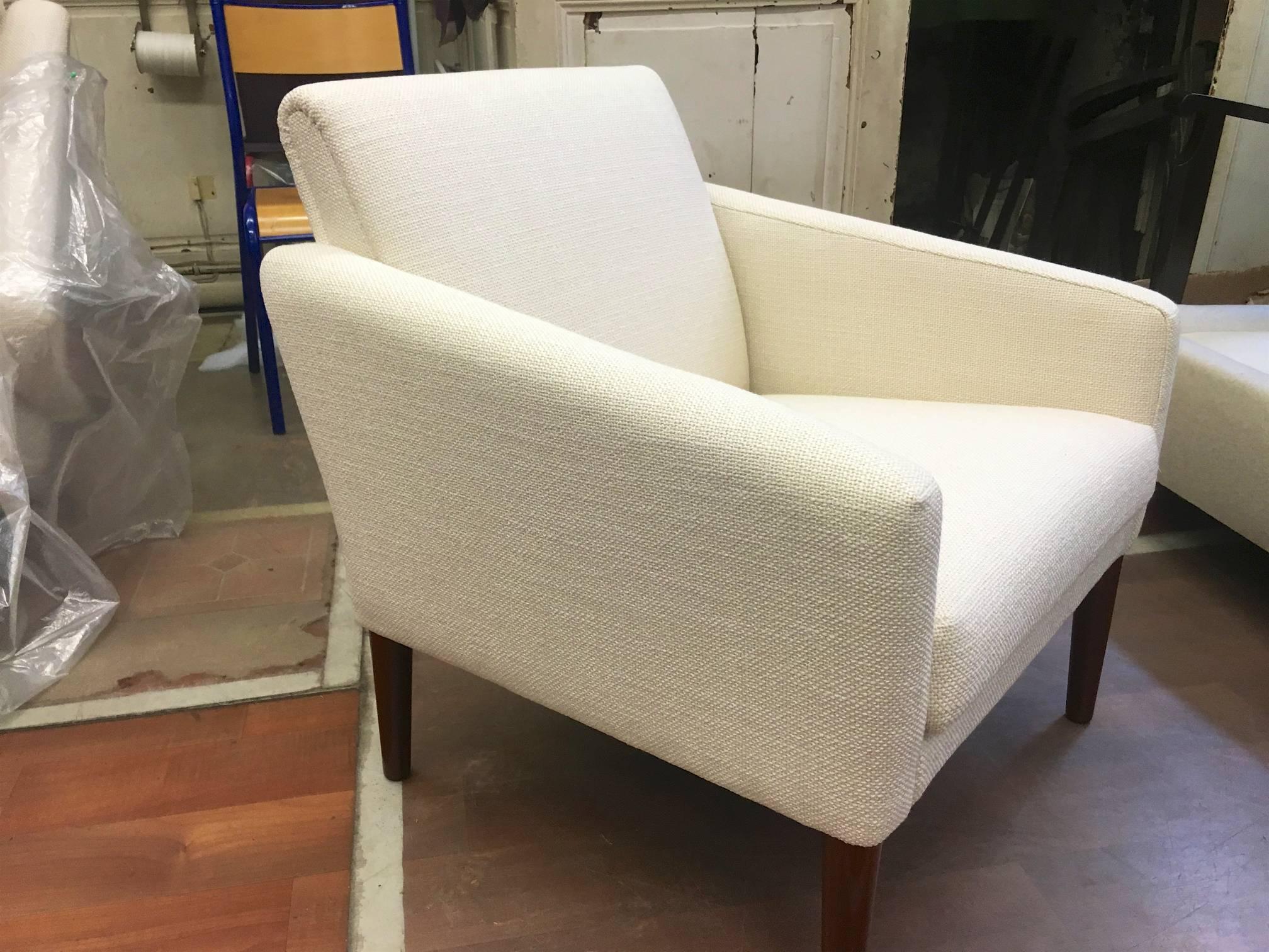 Danish Modernist Purest Design Pair of Chair Newly Covered in Canvas Cloth For Sale 1