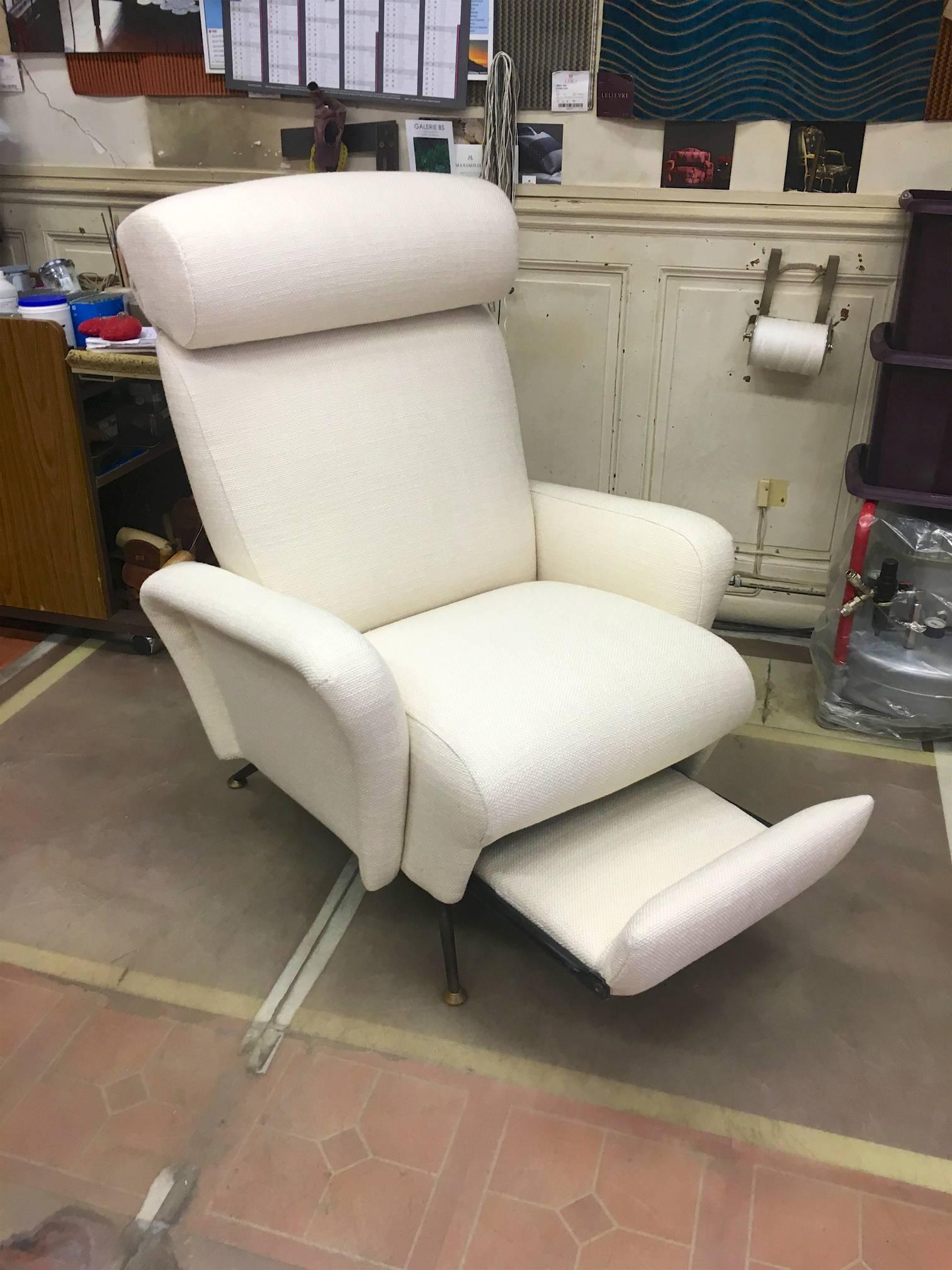 1950s Italian pair of unseen reclining chair with it hidden wrought iron structure.