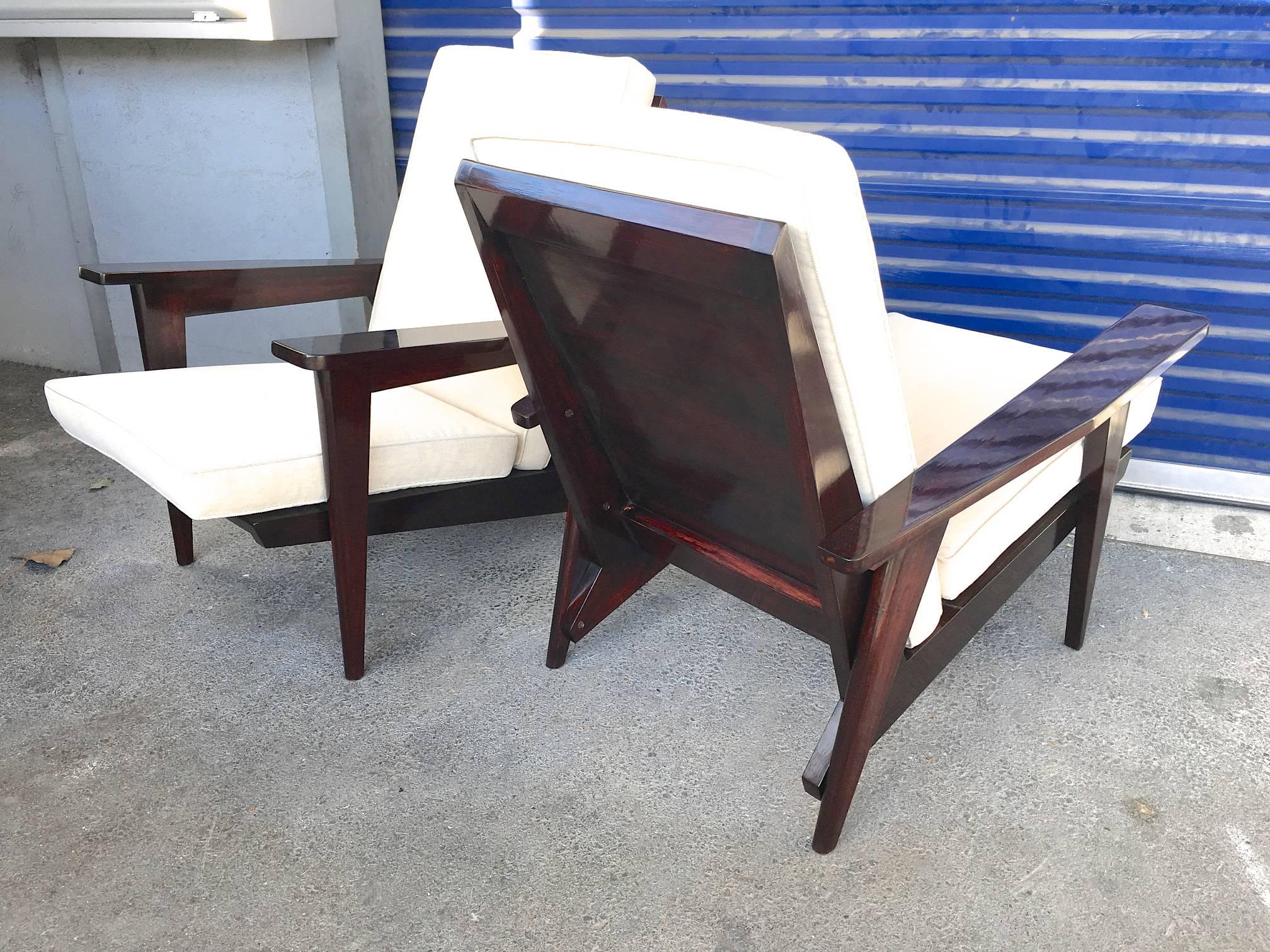 French Style of Pierre Jeanneret 1950s with Pair of Lounge Chair For Sale