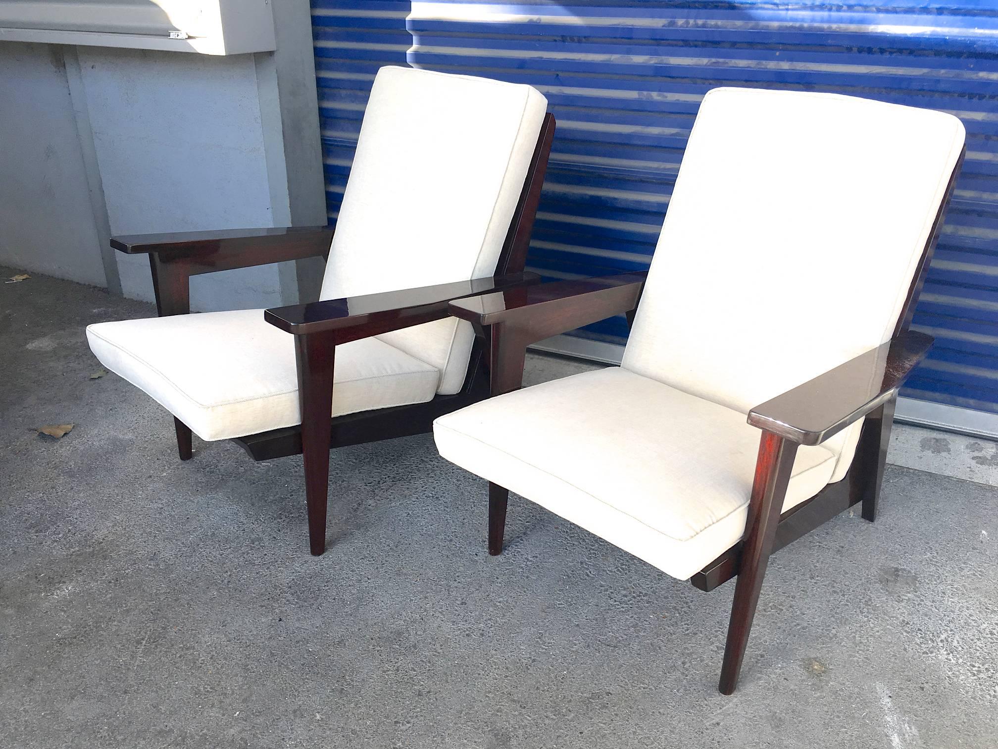 Mahogany Style of Pierre Jeanneret 1950s with Pair of Lounge Chair For Sale