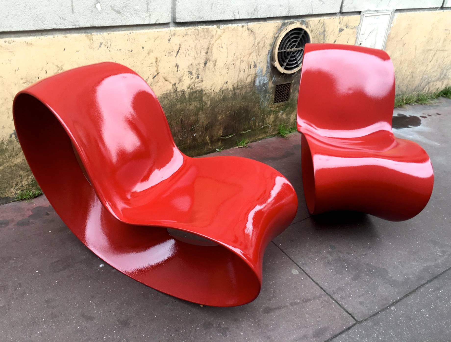 Rare red lacquer Voido pair of chairs by Ron Arad.