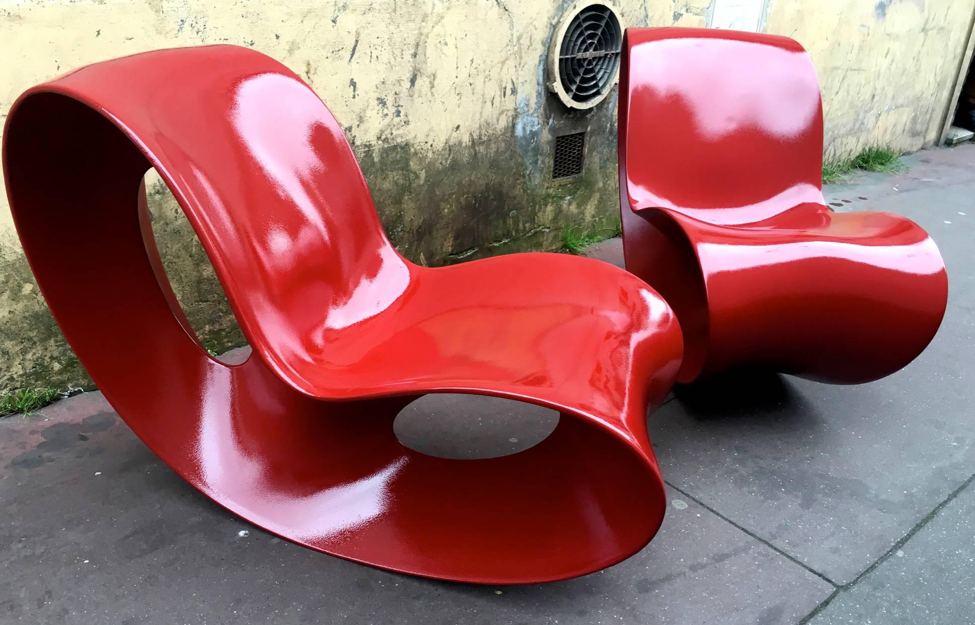 Plastic Rare Red Lacquer Voido Pair of Chairs by Ron Arad For Sale