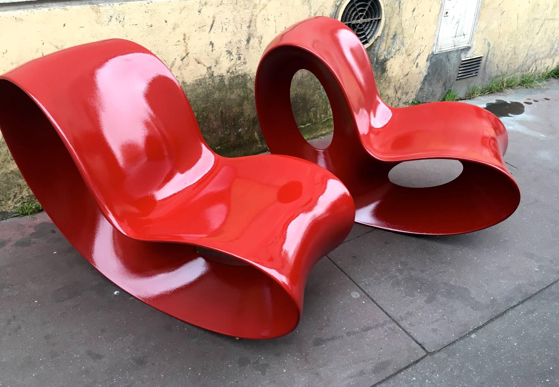 Rare Red Lacquer Voido Pair of Chairs by Ron Arad For Sale 1