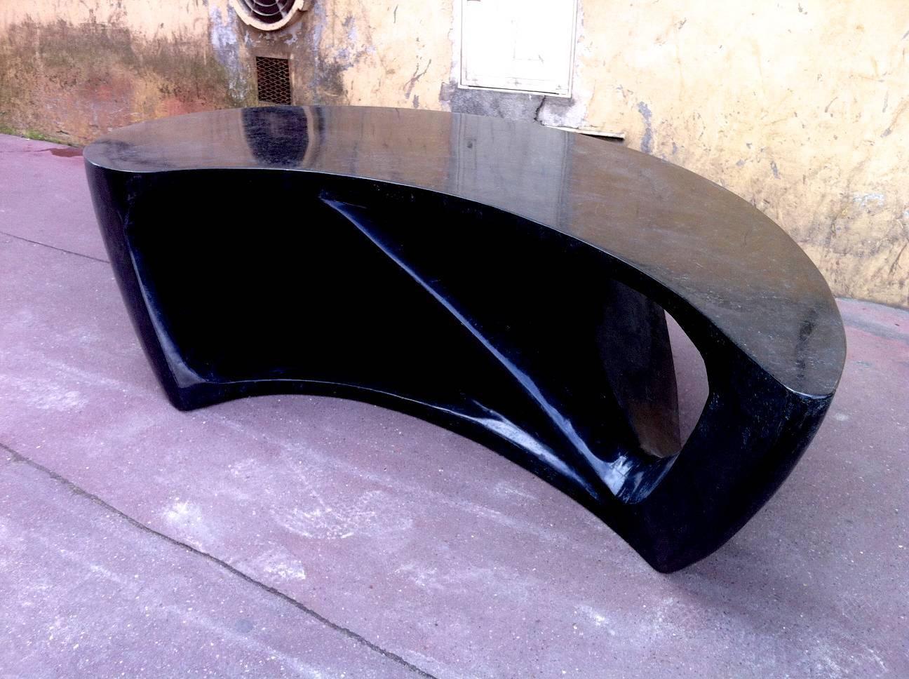 French Superb 1970s Boomerang Organic Shaped Black Coffee Table