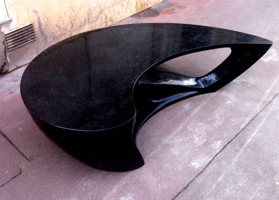 Superb 1970s boomerang organic shaped black coffee table.
