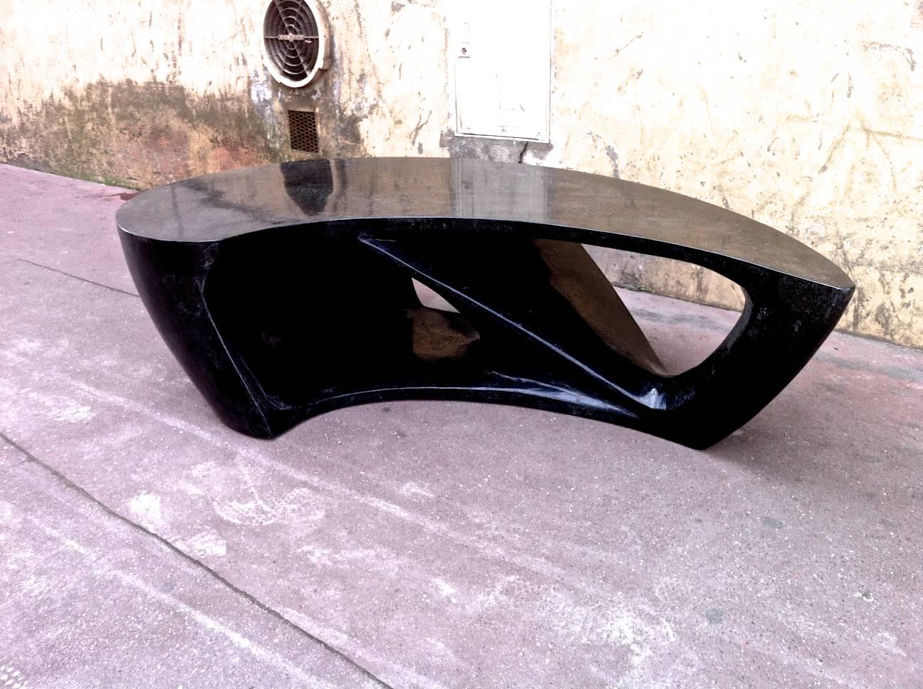 Mid-Century Modern Superb 1970s Boomerang Organic Shaped Black Coffee Table