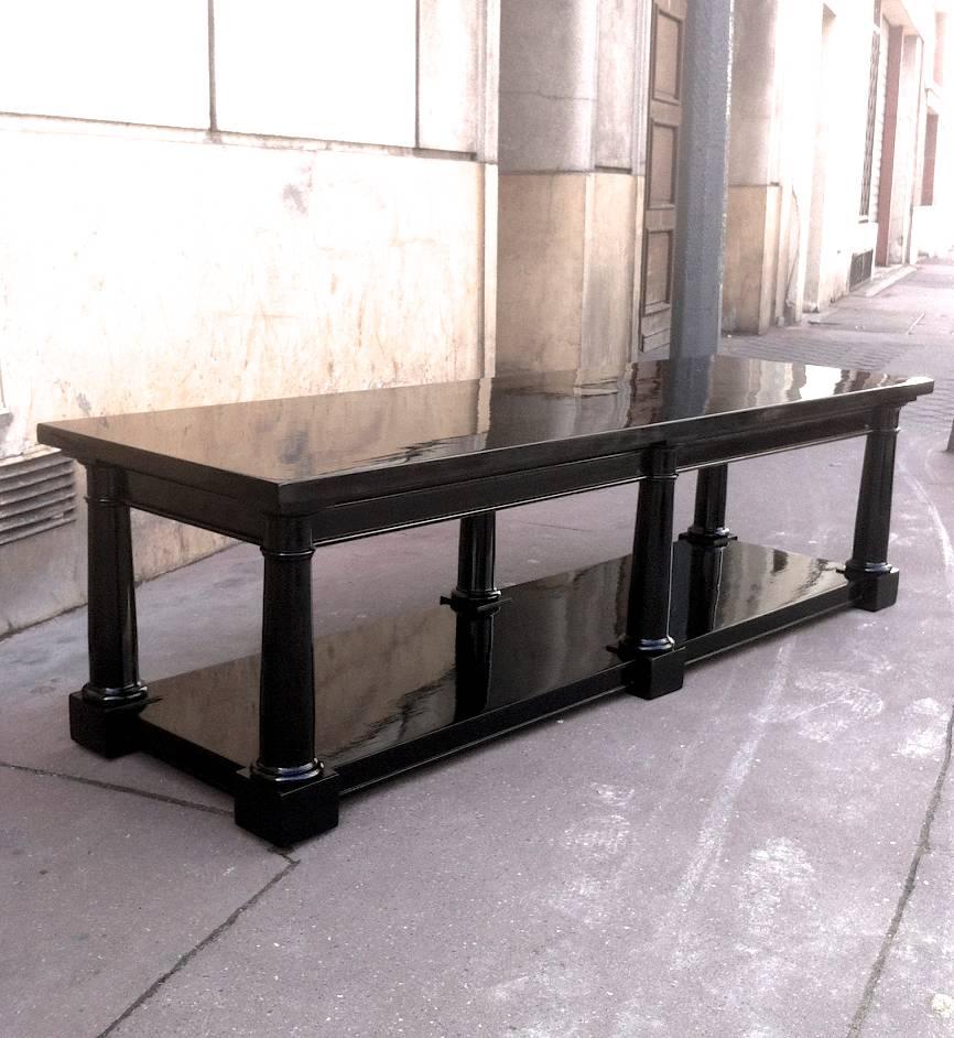 Mid-Century Modern Maison Jansen Rare Extremely Long Neoclassic Black Lacquered Coffee Table