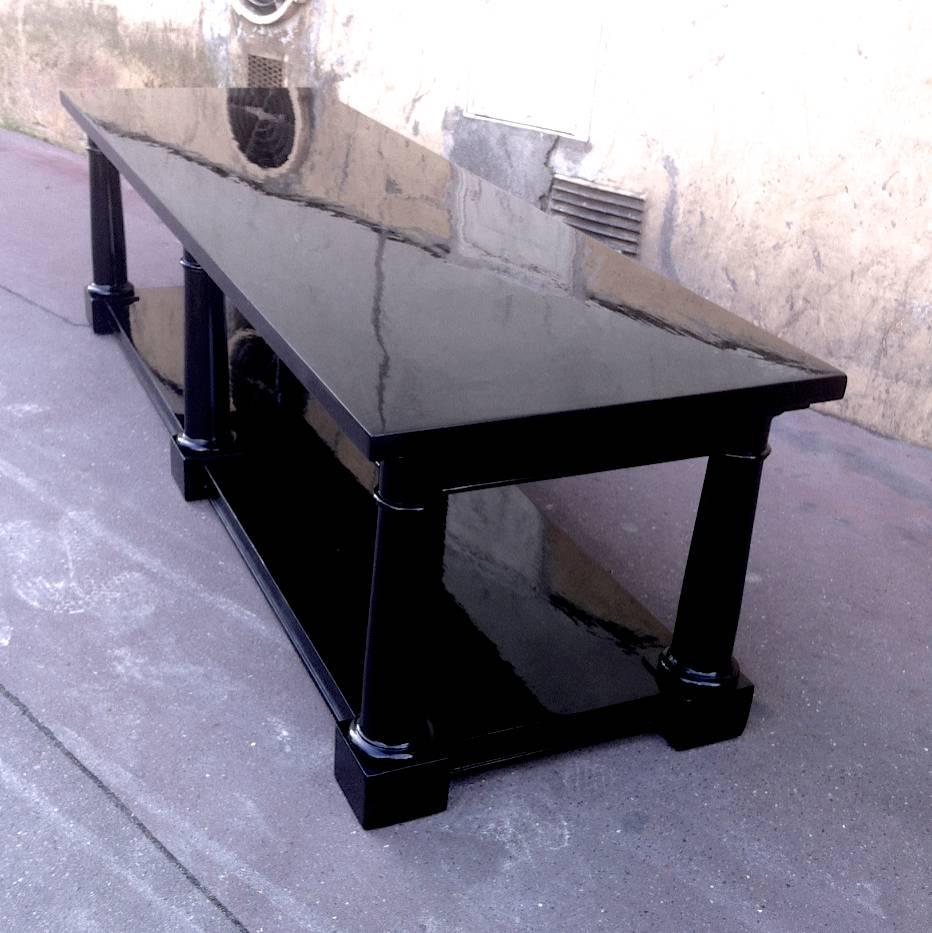 Blackened Maison Jansen Rare Extremely Long Neoclassic Black Lacquered Coffee Table