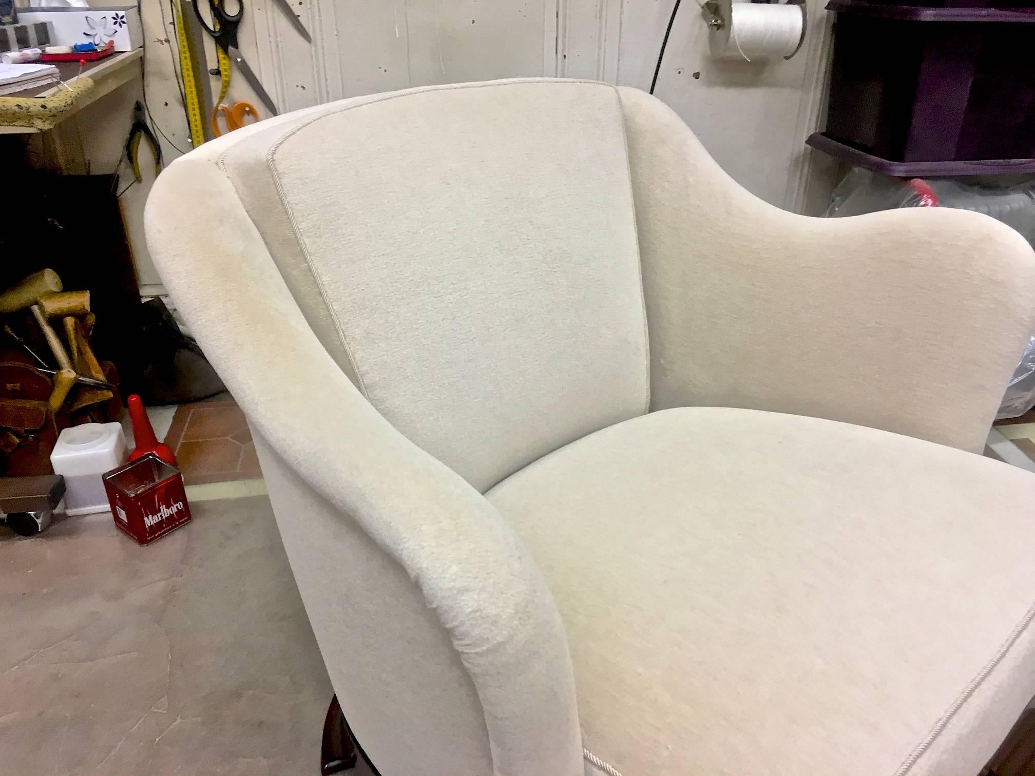 Wood Awesome Confortable Pair of Art Deco Armchair Newly Covered in Mohair Velvet For Sale