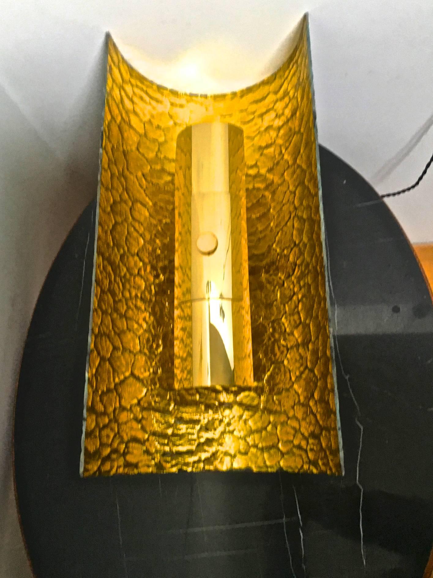 Contemporary Andre Hayat Pair of Curved Gold Leaf Glass Sconces For Sale