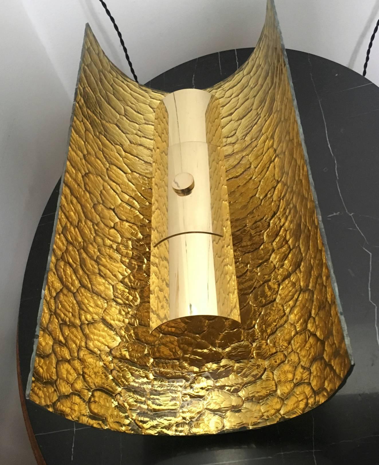 Bronze Andre Hayat Pair of Curved Gold Leaf Glass Sconces For Sale