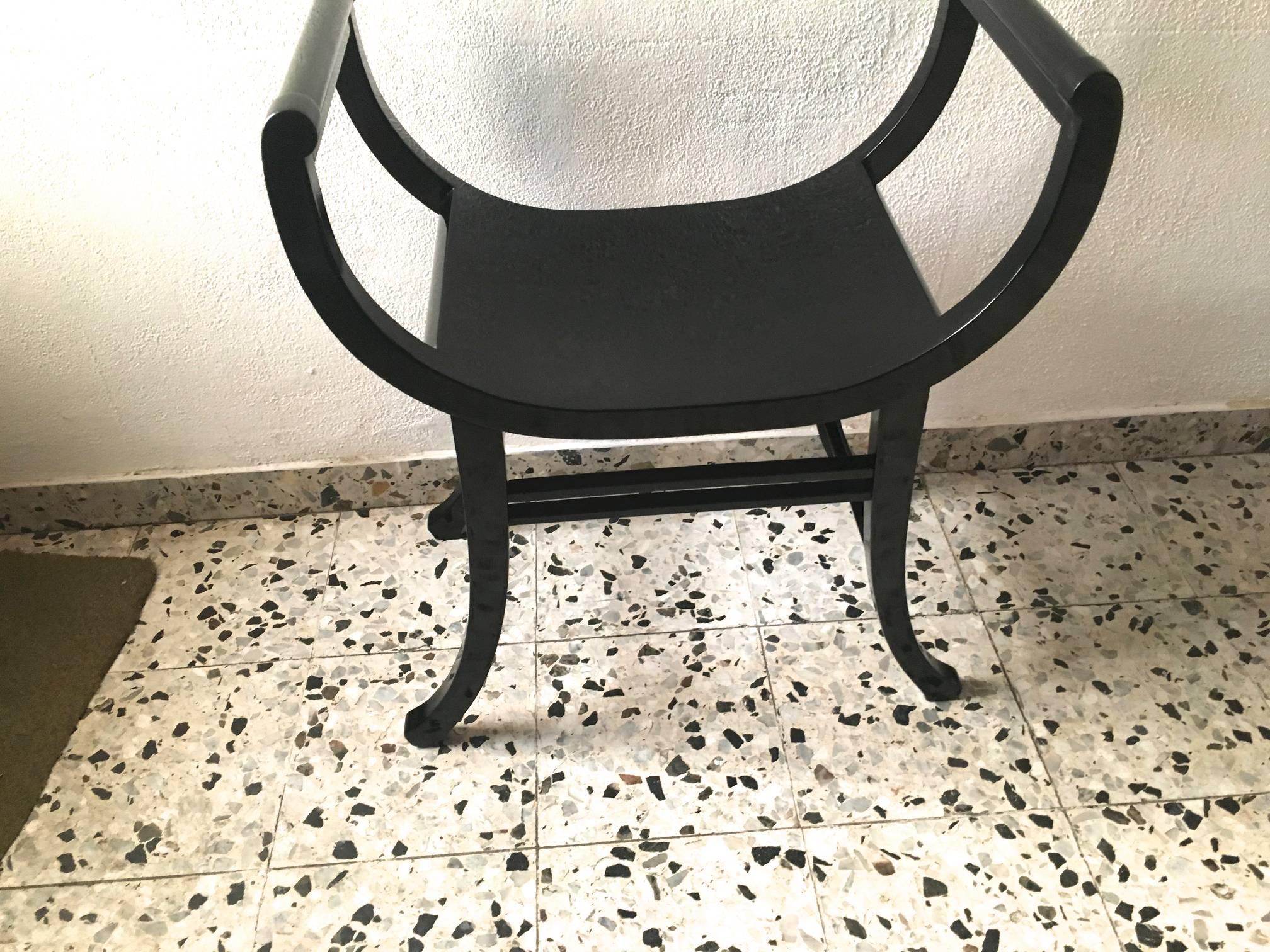 Vienna Secession Thonet Pair of Blackened Bentwood Curule Benches