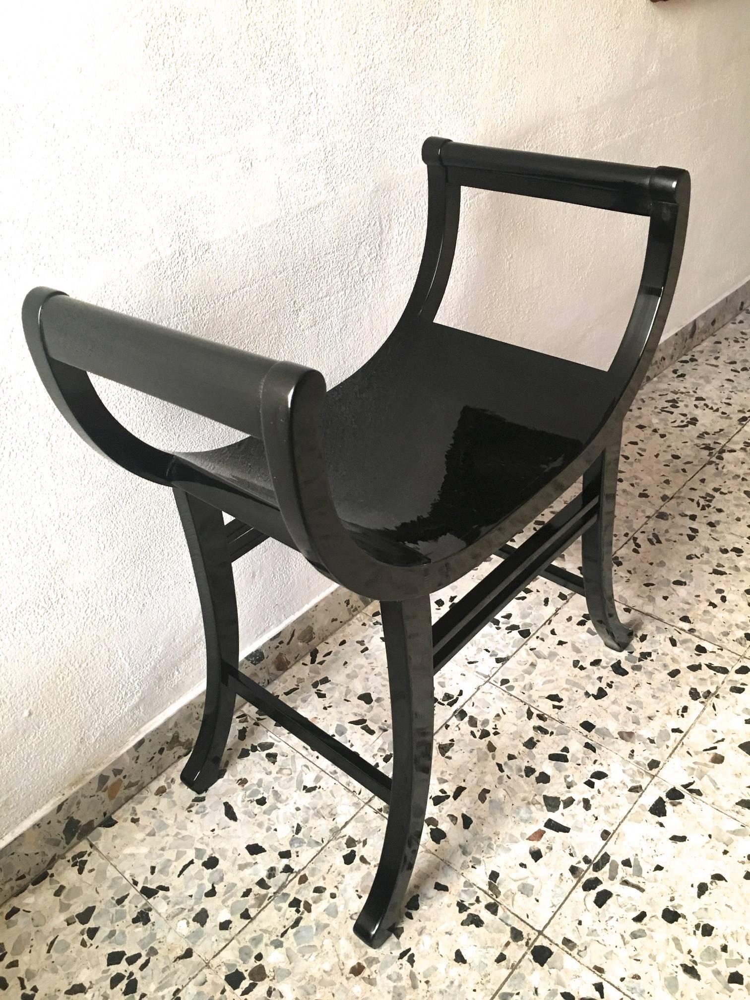 Austrian Thonet Pair of Blackened Bentwood Curule Benches