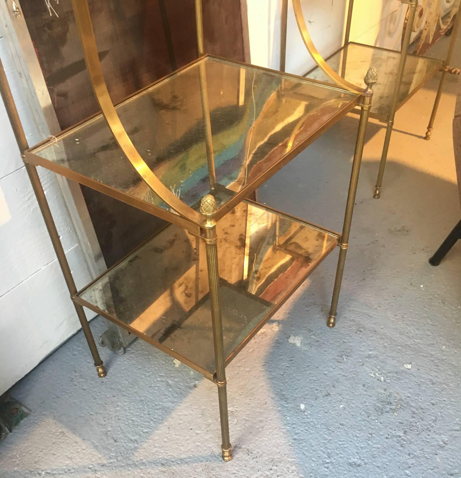 Maison Jansen Chicest Neoclassic Pair of Bronze Three Tiers Side Tables For Sale 1