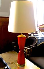 Deep Red Ruby Opaline Glass Pair of Lamps with Bronze Details