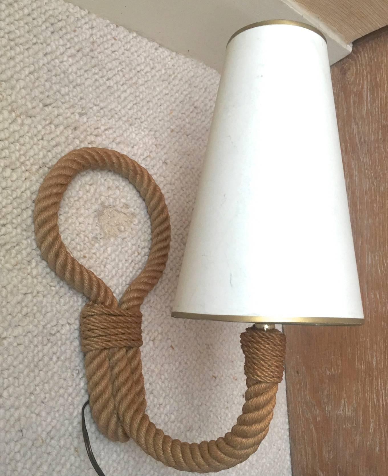 Mid-20th Century Audoux Minet French Riviera Pair of Rope Sconces in Vintage Good Condition