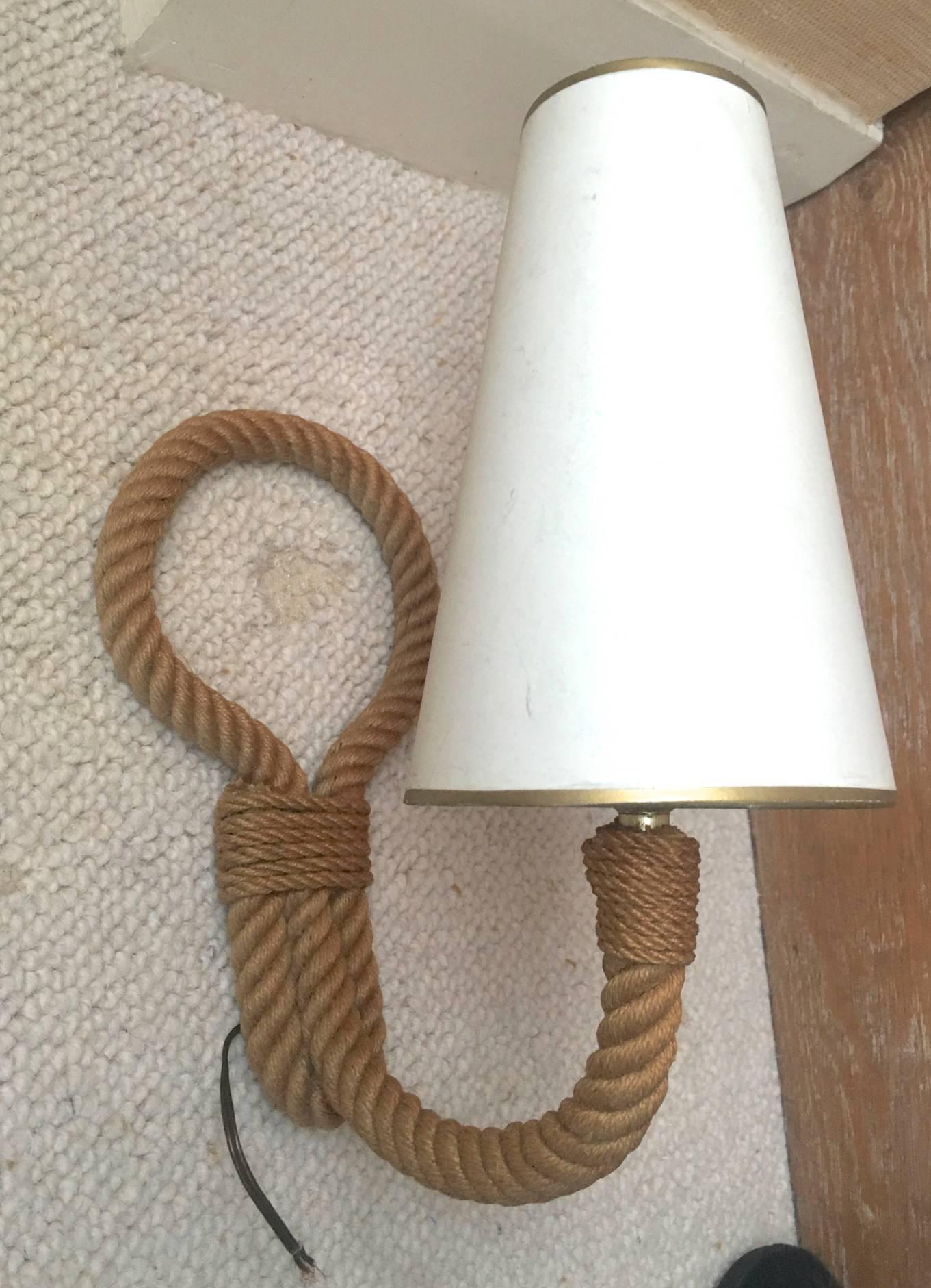 Audoux Minet French riviera pair of rope sconces in vintage good condition.